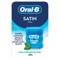 Oral-B Satin Tape Floss, Removes Plaque, Waxed Dental Floss for Tight Spaces, For a Fresh, Clean Feeling, Mint Flavour 50m Roll