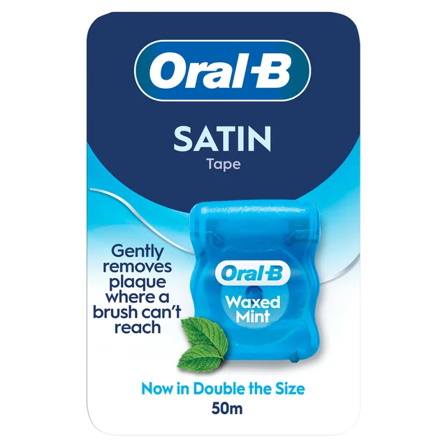 Oral-B Satin Tape Floss, Removes Plaque, Waxed Dental Floss for Tight Spaces, For a Fresh, Clean Feeling, Mint Flavour 50m Roll