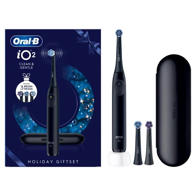 Oral-B iO2 Night Black Electric Toothbrush Seasonal Limited Edition + Travel Case + 3 Refills