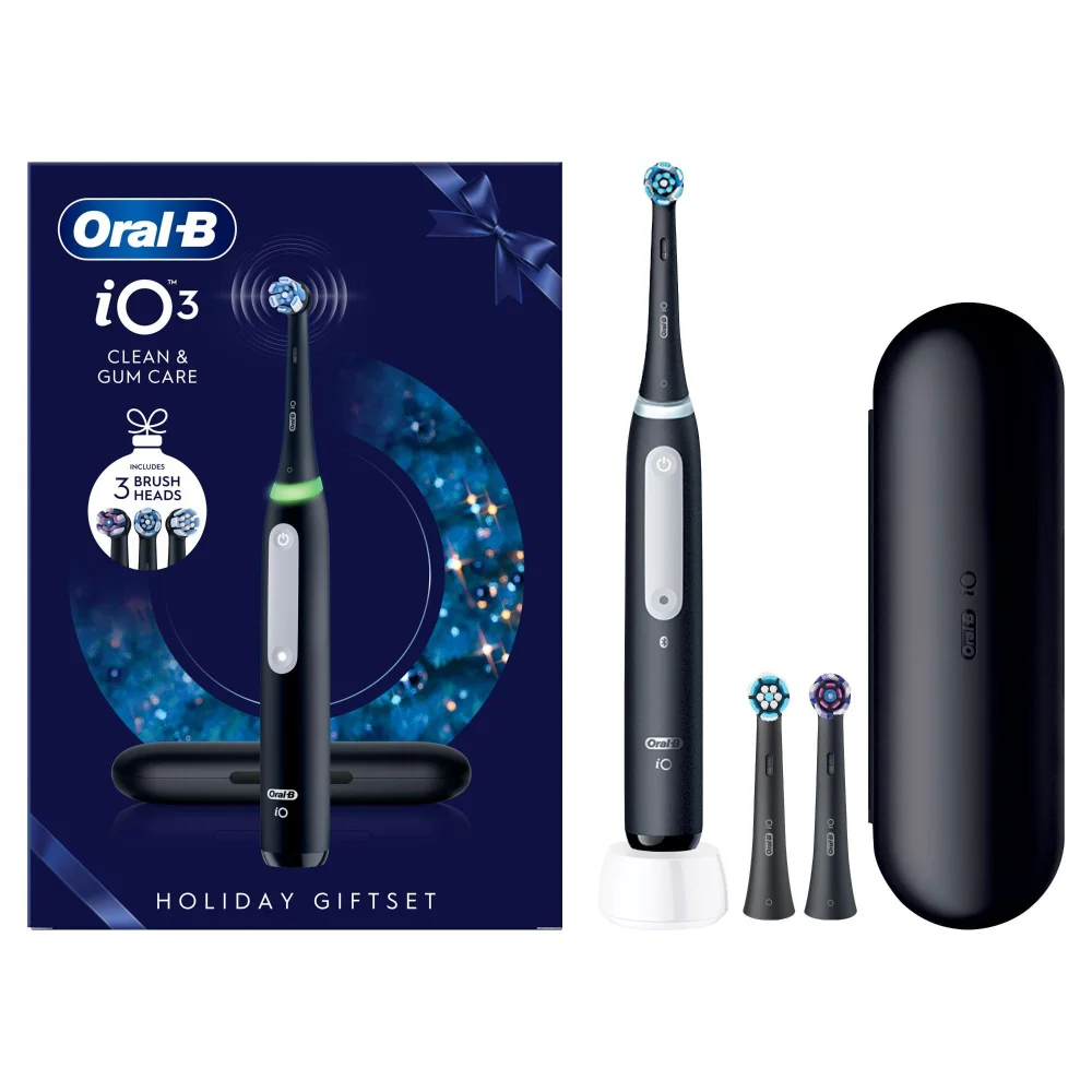 Oral-B iO3 Night Black Electric Toothbrush Seasonal Limited Edition + Travel Case + 3 Refills Image 1