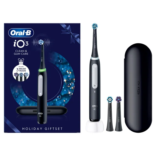 Oral-B iO3 Night Black Electric Toothbrush Seasonal Limited Edition + Travel Case + 3 Refills