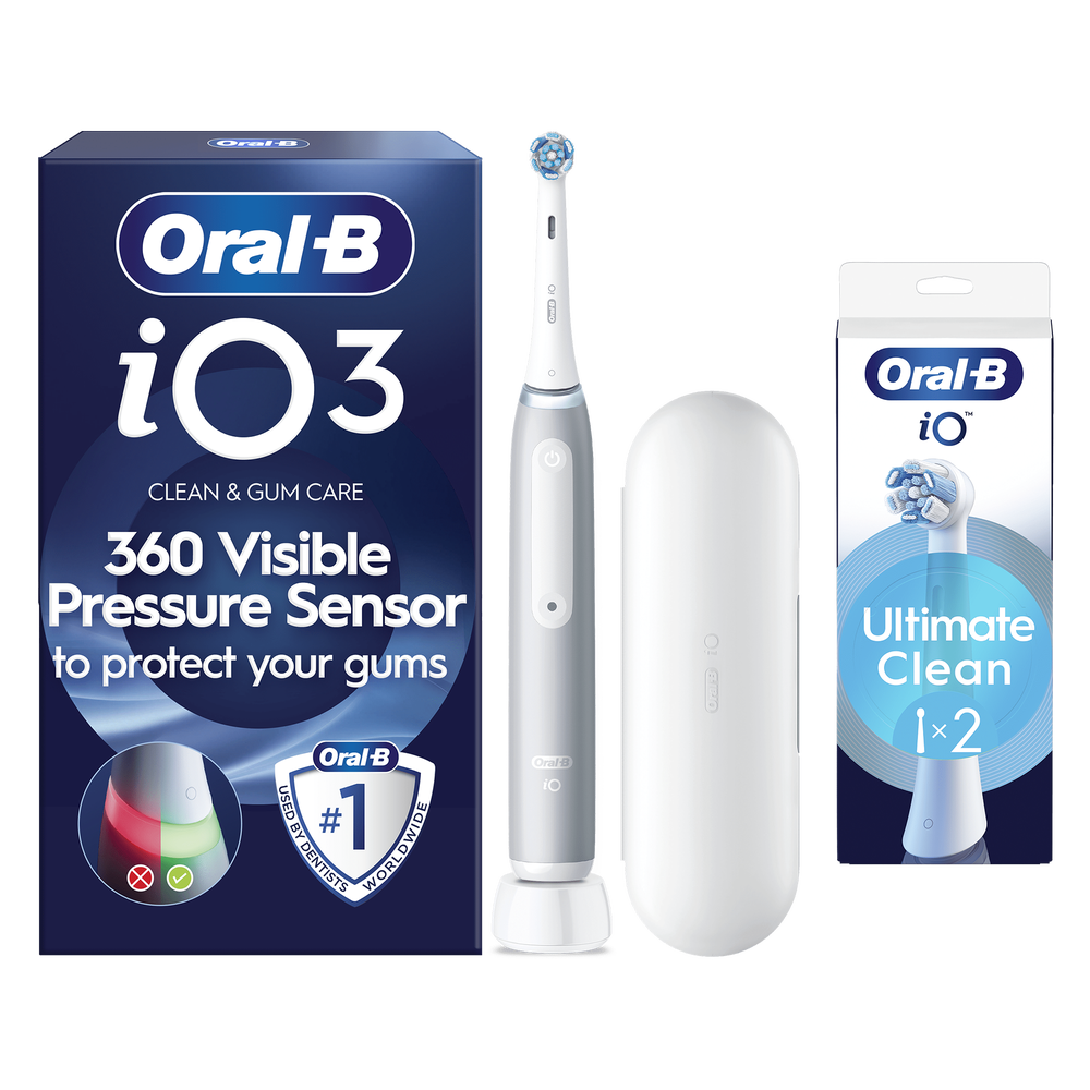 Oral-B iO3 Electric Toothbrush, Iconic Grey Gift Edition + 2 Brush Heads