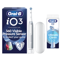 Oral-B iO3 Electric Toothbrush, Iconic Grey Gift Edition + 2 Brush Heads
