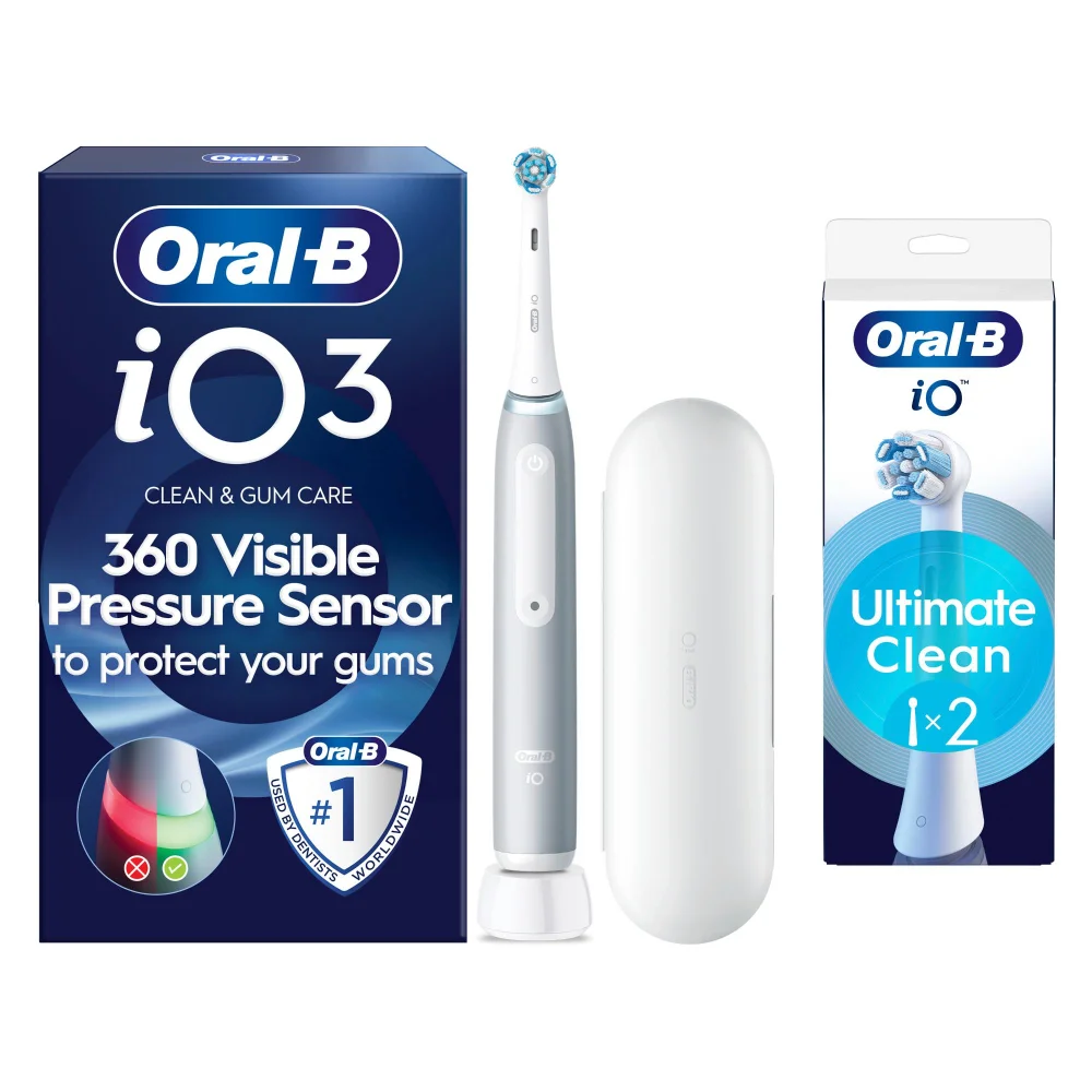 Oral-B iO 3 Electric Toothbrush, Grey, 1 Brush Head, Long-Lasting Battery, Travel Case Image 1