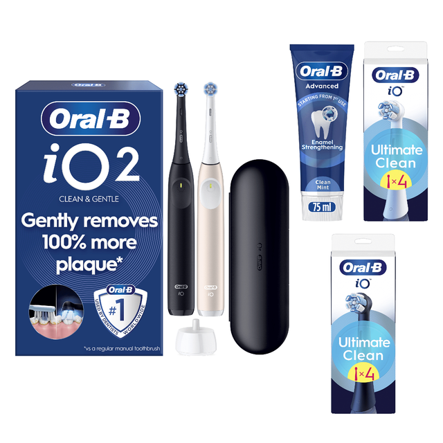 Oral-B iO2 Night Black & Calm Pink Electric Toothbrushes (Duo Pack) + 8Ct + Paste